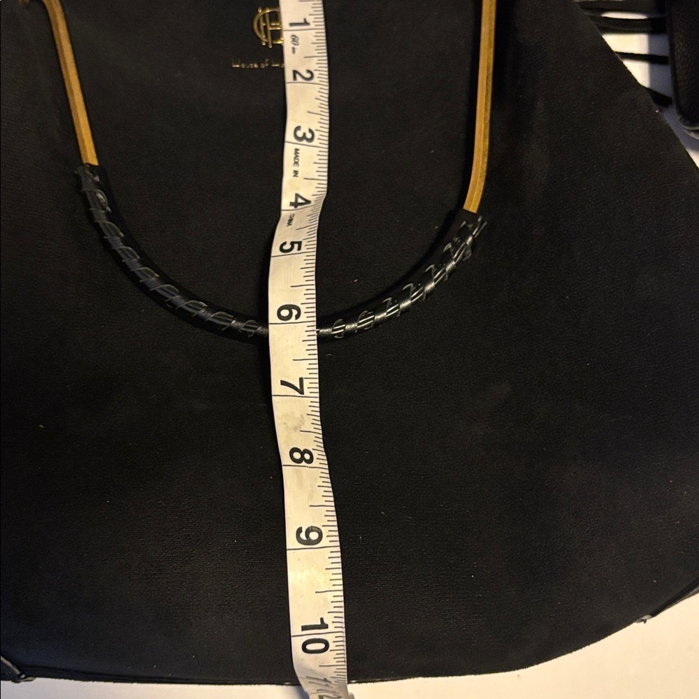 HOUSE OF HARLOW 1960 BLACK SUEDE BAG W/ SHOULDER STRAP GOLD/BRASS TONED HANDLE - Picture 16 of 16